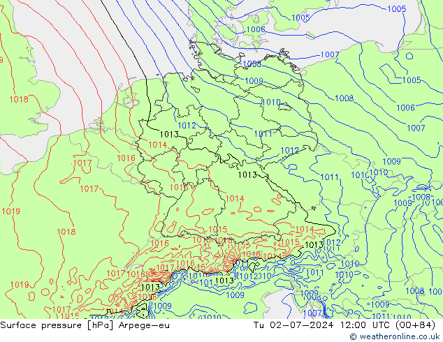 地面气压 Arpege-eu 星期二 02.07.2024 12 UTC
