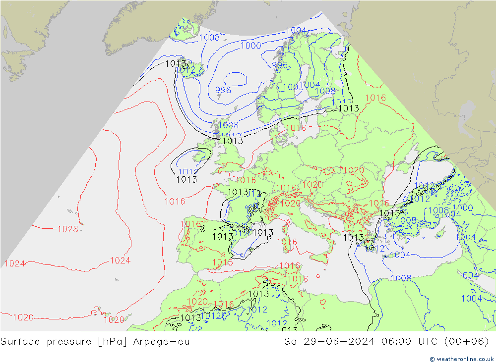 Luchtdruk (Grond) Arpege-eu za 29.06.2024 06 UTC