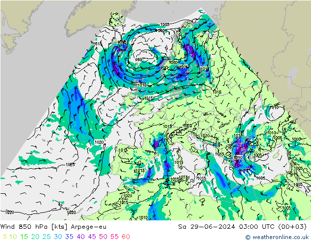 风 850 hPa Arpege-eu 星期六 29.06.2024 03 UTC
