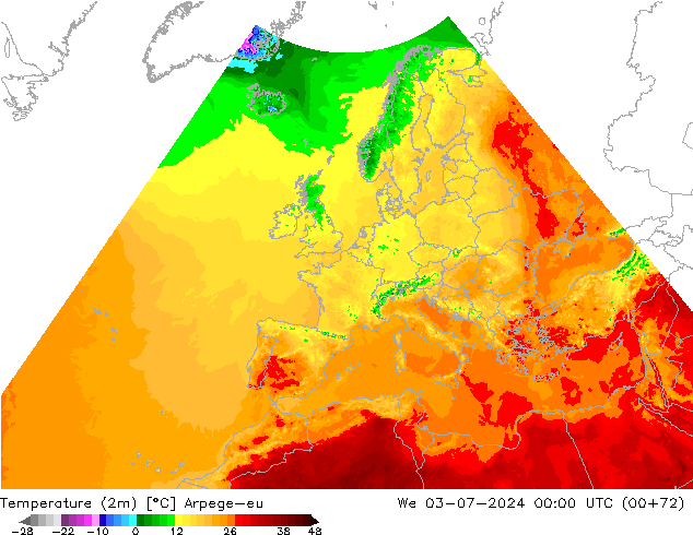 温度图 Arpege-eu 星期三 03.07.2024 00 UTC