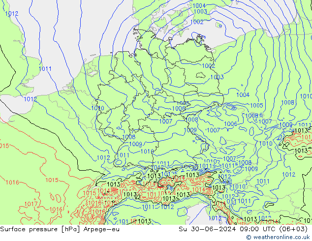 地面气压 Arpege-eu 星期日 30.06.2024 09 UTC