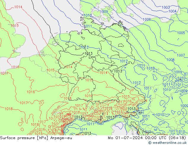 地面气压 Arpege-eu 星期一 01.07.2024 00 UTC