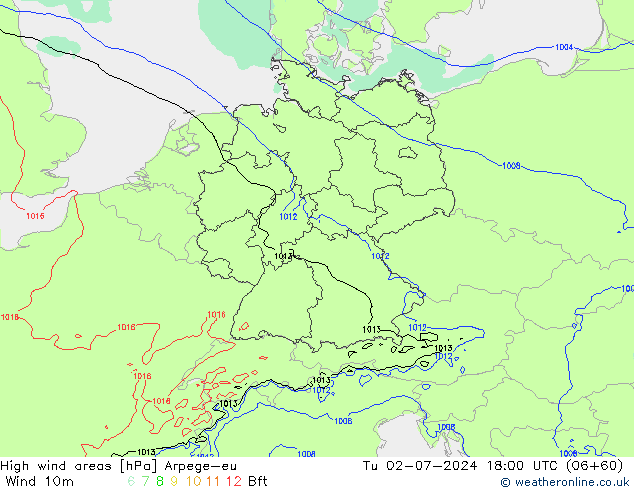 High wind areas Arpege-eu 星期二 02.07.2024 18 UTC