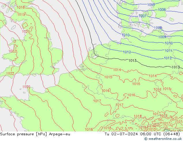 地面气压 Arpege-eu 星期二 02.07.2024 06 UTC
