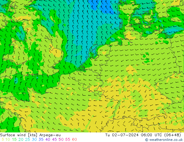 风 10 米 Arpege-eu 星期二 02.07.2024 06 UTC