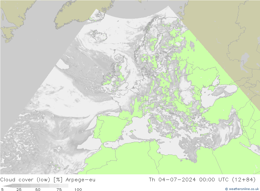 Bewolking (Laag) Arpege-eu do 04.07.2024 00 UTC