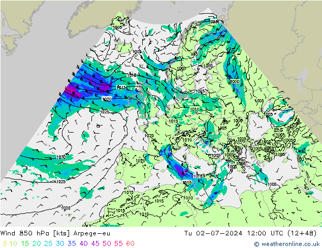 Wind 850 hPa Arpege-eu di 02.07.2024 12 UTC