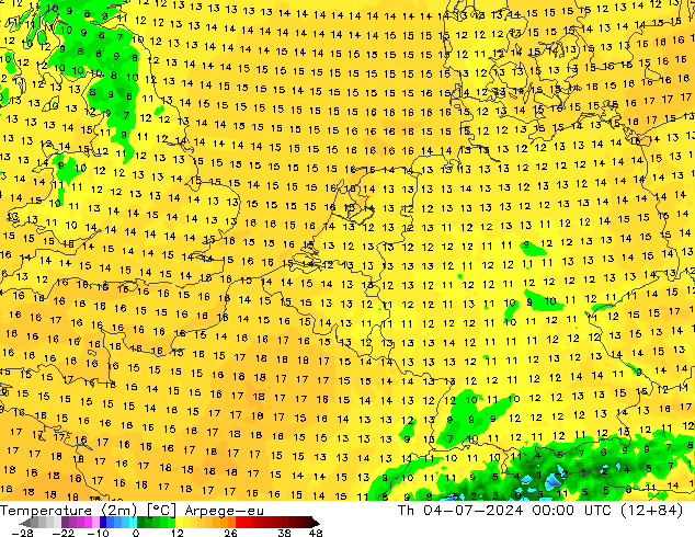 温度图 Arpege-eu 星期四 04.07.2024 00 UTC
