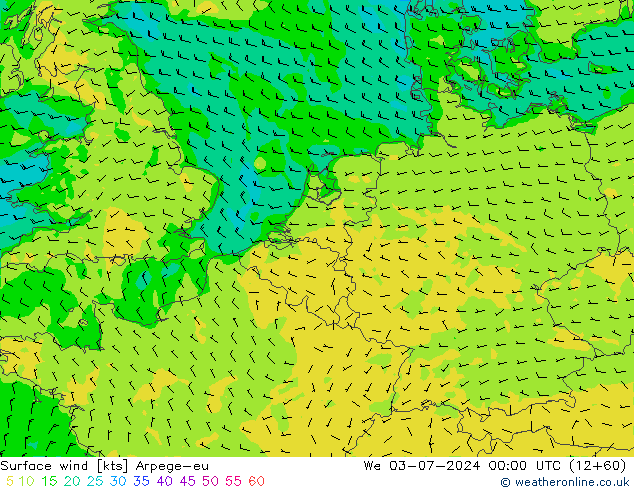 风 10 米 Arpege-eu 星期三 03.07.2024 00 UTC