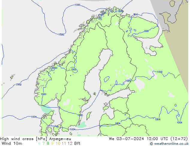 Windvelden Arpege-eu wo 03.07.2024 12 UTC