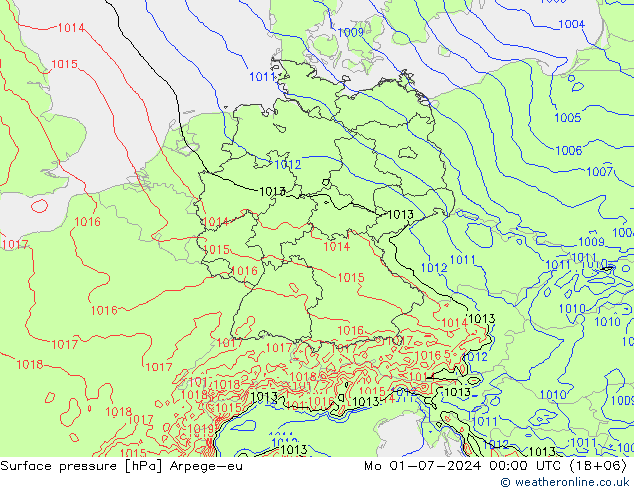 地面气压 Arpege-eu 星期一 01.07.2024 00 UTC