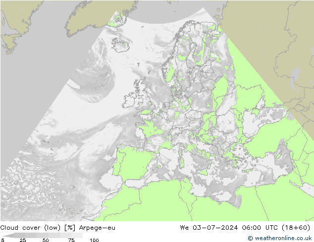 Bewolking (Laag) Arpege-eu wo 03.07.2024 06 UTC