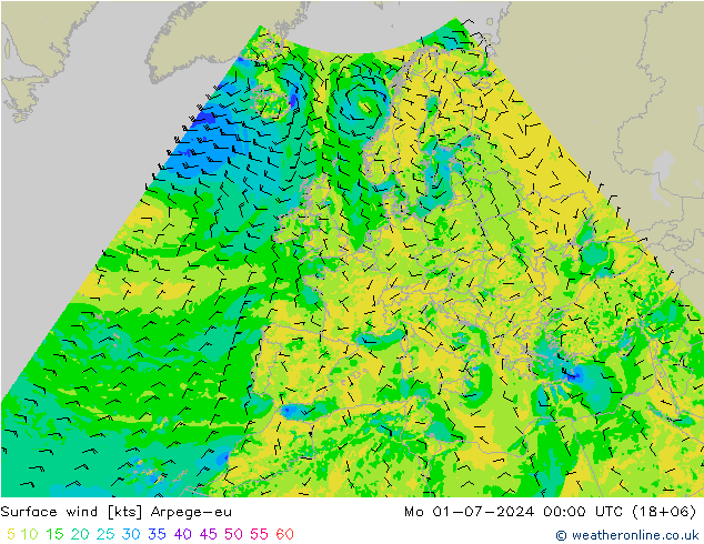 Wind 10 m Arpege-eu ma 01.07.2024 00 UTC