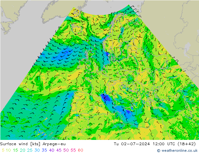 风 10 米 Arpege-eu 星期二 02.07.2024 12 UTC