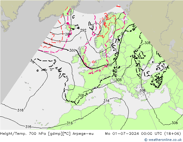 Hoogte/Temp. 700 hPa Arpege-eu ma 01.07.2024 00 UTC