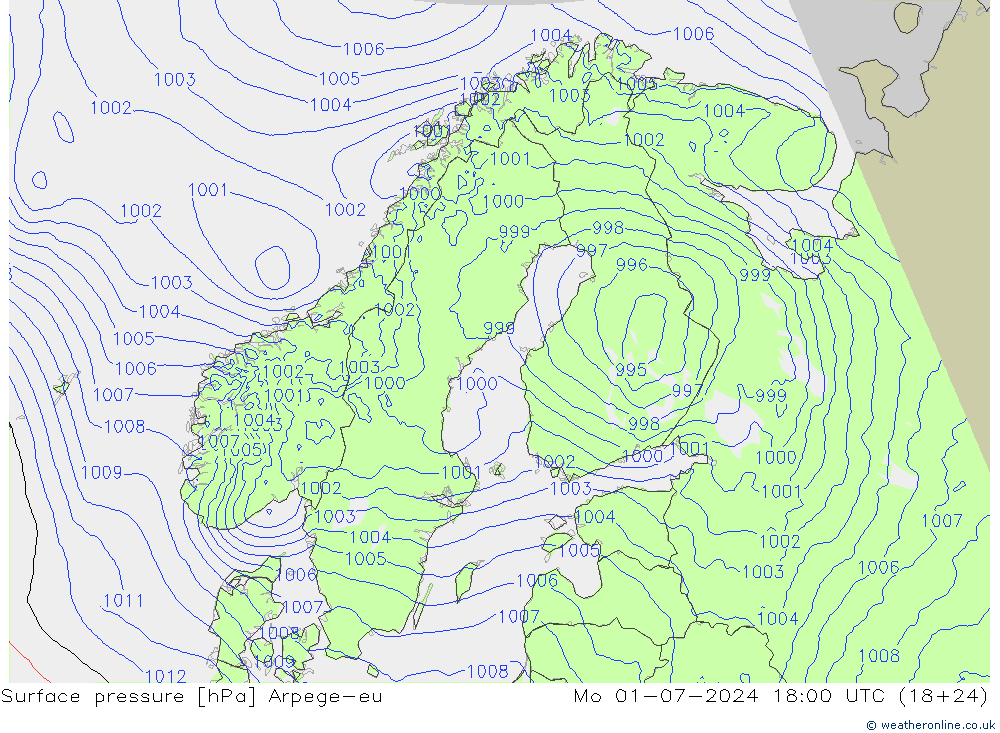 地面气压 Arpege-eu 星期一 01.07.2024 18 UTC