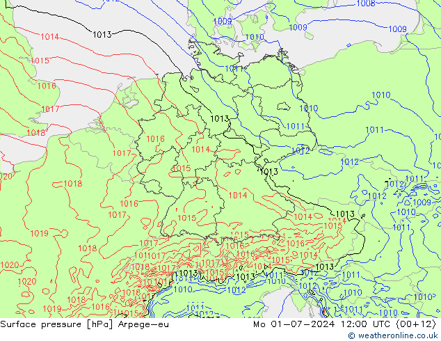 地面气压 Arpege-eu 星期一 01.07.2024 12 UTC