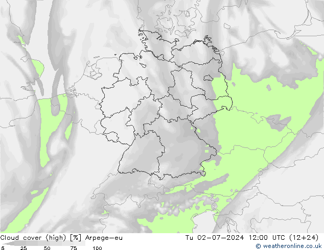 Bewolking (Hoog) Arpege-eu di 02.07.2024 12 UTC