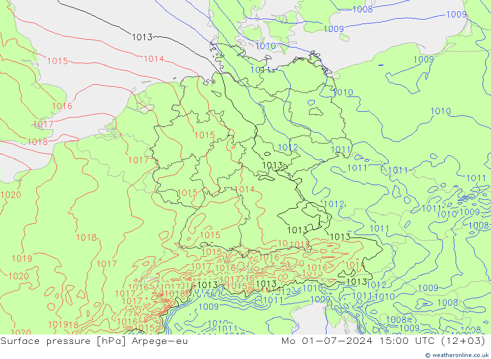 地面气压 Arpege-eu 星期一 01.07.2024 15 UTC