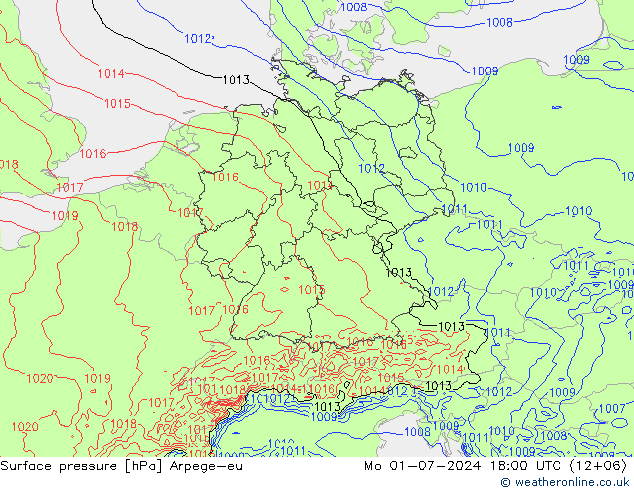 地面气压 Arpege-eu 星期一 01.07.2024 18 UTC