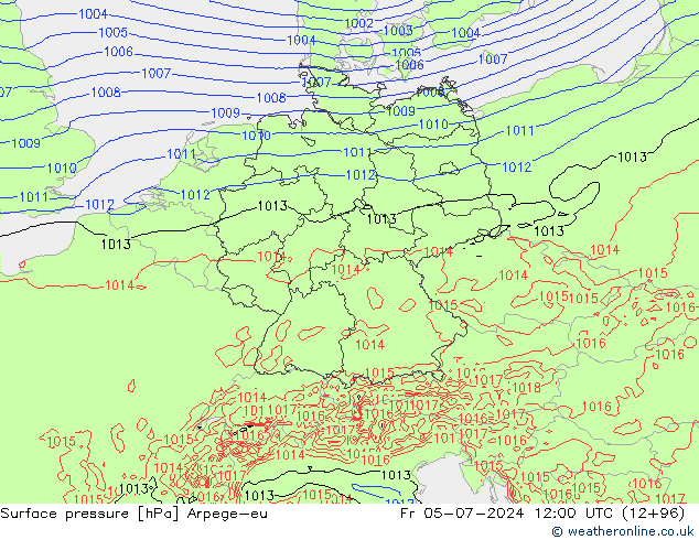 地面气压 Arpege-eu 星期五 05.07.2024 12 UTC