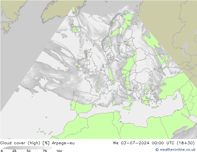 Bewolking (Hoog) Arpege-eu wo 03.07.2024 00 UTC