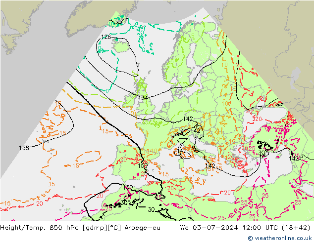 Hoogte/Temp. 850 hPa Arpege-eu wo 03.07.2024 12 UTC