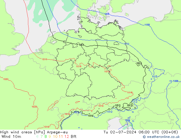 Windvelden Arpege-eu di 02.07.2024 06 UTC