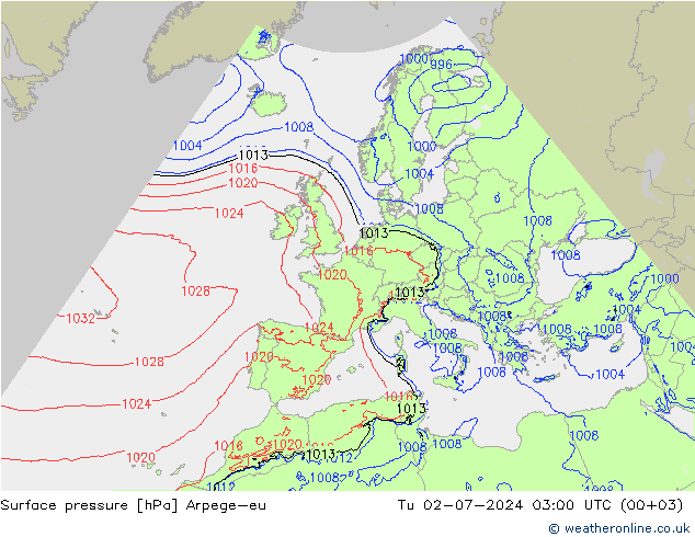 Luchtdruk (Grond) Arpege-eu di 02.07.2024 03 UTC