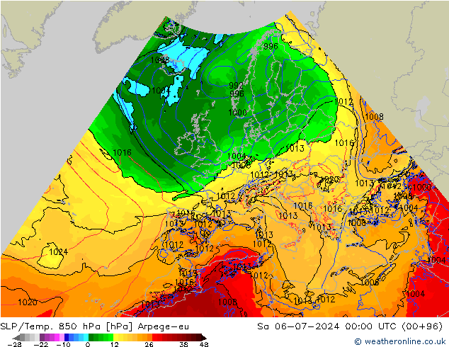 SLP/Temp. 850 hPa Arpege-eu 星期六 06.07.2024 00 UTC