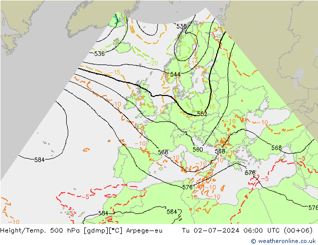 Hoogte/Temp. 500 hPa Arpege-eu di 02.07.2024 06 UTC