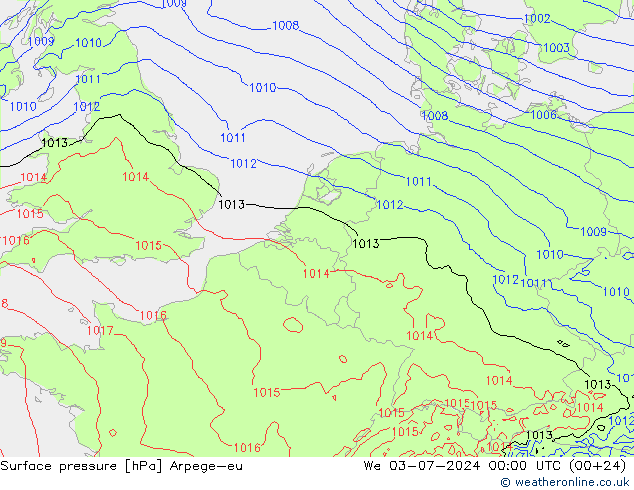 地面气压 Arpege-eu 星期三 03.07.2024 00 UTC