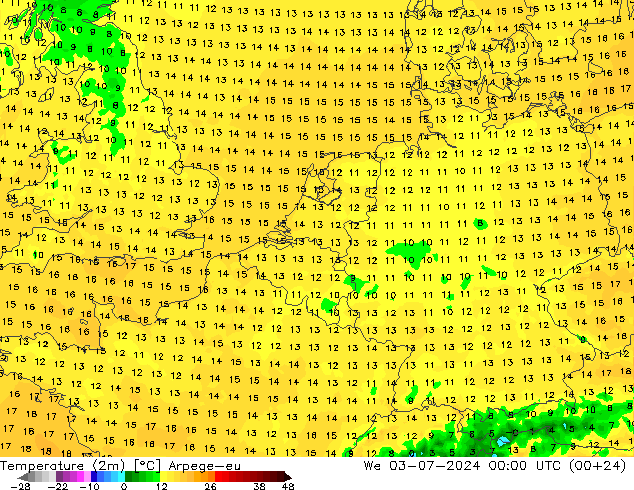 温度图 Arpege-eu 星期三 03.07.2024 00 UTC