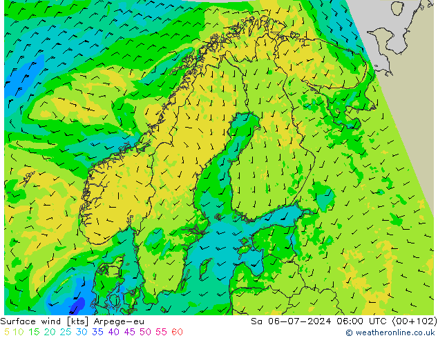 Wind 10 m Arpege-eu za 06.07.2024 06 UTC