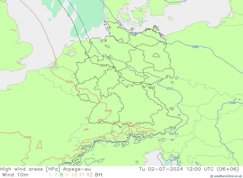 Windvelden Arpege-eu di 02.07.2024 12 UTC