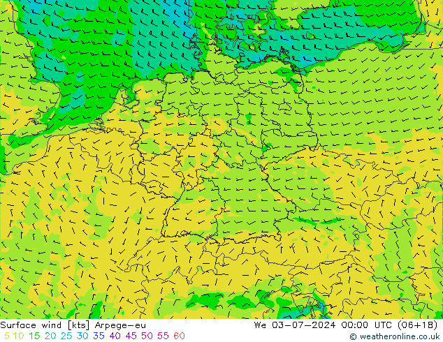风 10 米 Arpege-eu 星期三 03.07.2024 00 UTC