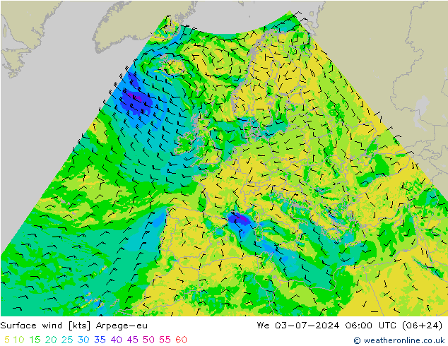 风 10 米 Arpege-eu 星期三 03.07.2024 06 UTC