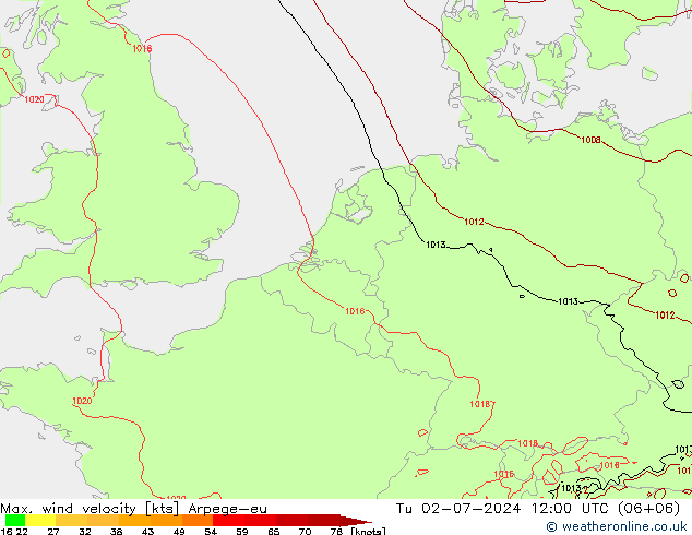 Max. wind velocity Arpege-eu 星期二 02.07.2024 12 UTC
