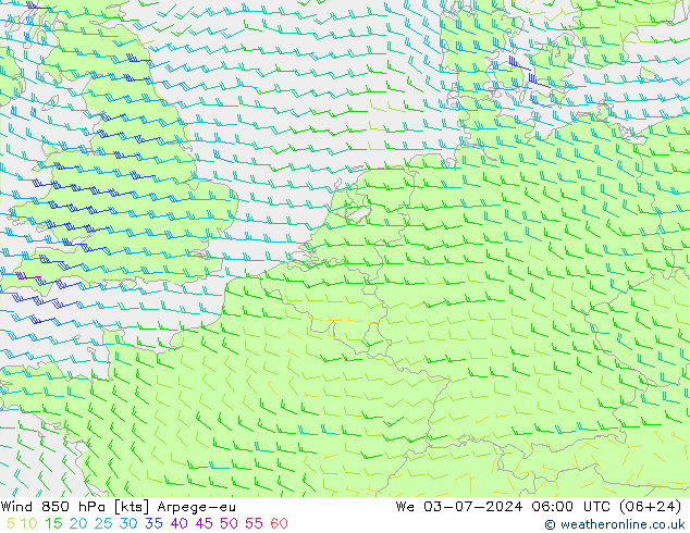 风 850 hPa Arpege-eu 星期三 03.07.2024 06 UTC