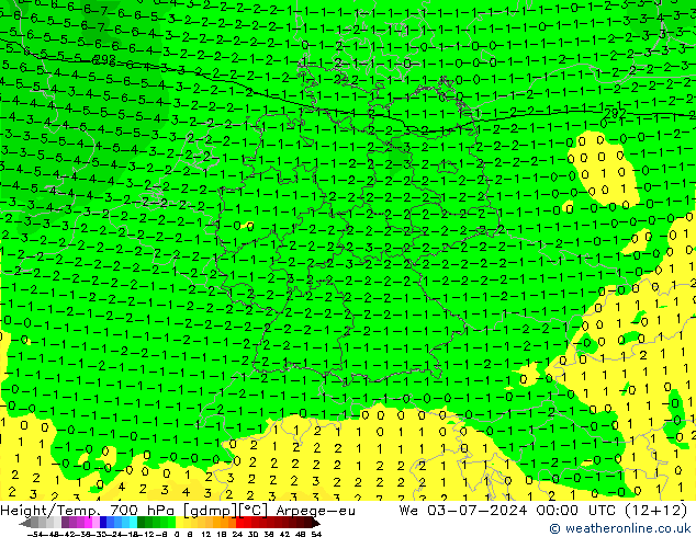 Hoogte/Temp. 700 hPa Arpege-eu wo 03.07.2024 00 UTC
