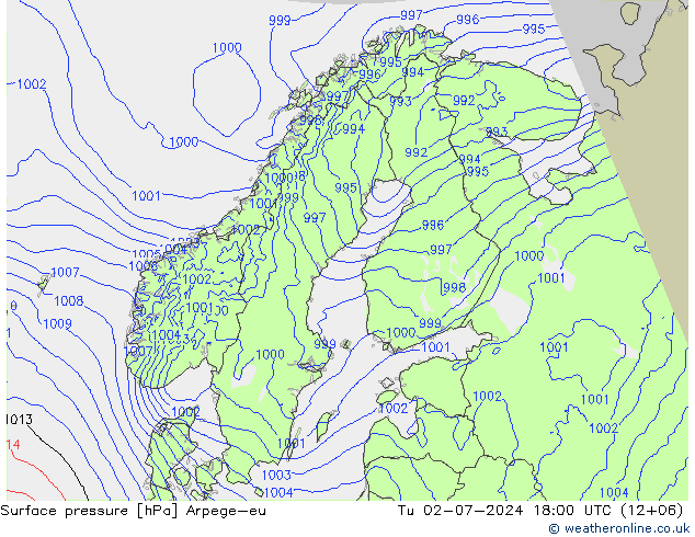 地面气压 Arpege-eu 星期二 02.07.2024 18 UTC