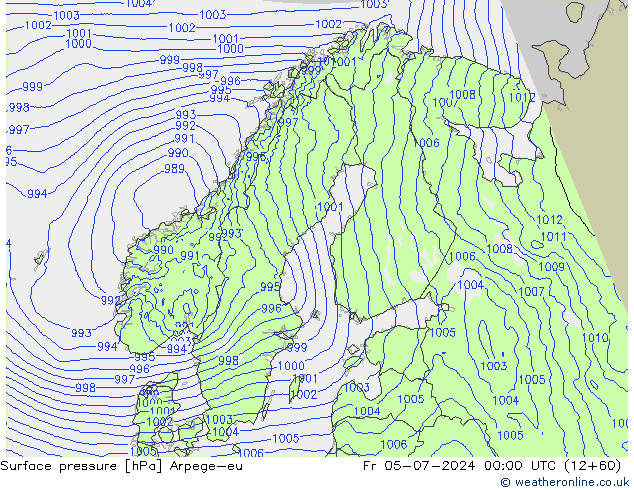 地面气压 Arpege-eu 星期五 05.07.2024 00 UTC