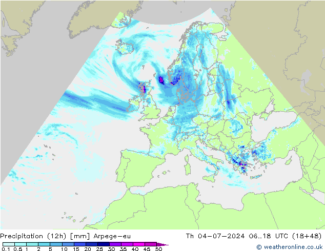 Totale neerslag (12h) Arpege-eu do 04.07.2024 18 UTC