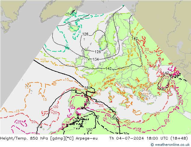 Hoogte/Temp. 850 hPa Arpege-eu do 04.07.2024 18 UTC