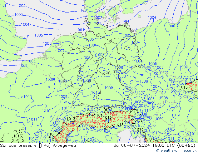 Luchtdruk (Grond) Arpege-eu za 06.07.2024 18 UTC