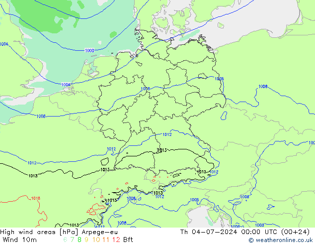 High wind areas Arpege-eu 星期四 04.07.2024 00 UTC