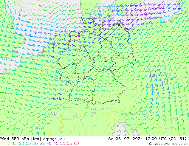 风 850 hPa Arpege-eu 星期六 06.07.2024 12 UTC