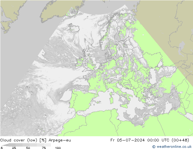 Bewolking (Laag) Arpege-eu vr 05.07.2024 00 UTC