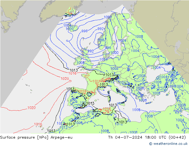 地面气压 Arpege-eu 星期四 04.07.2024 18 UTC