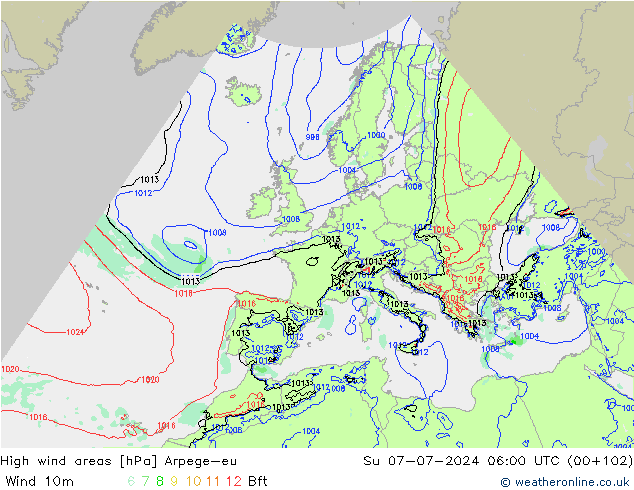 Windvelden Arpege-eu zo 07.07.2024 06 UTC